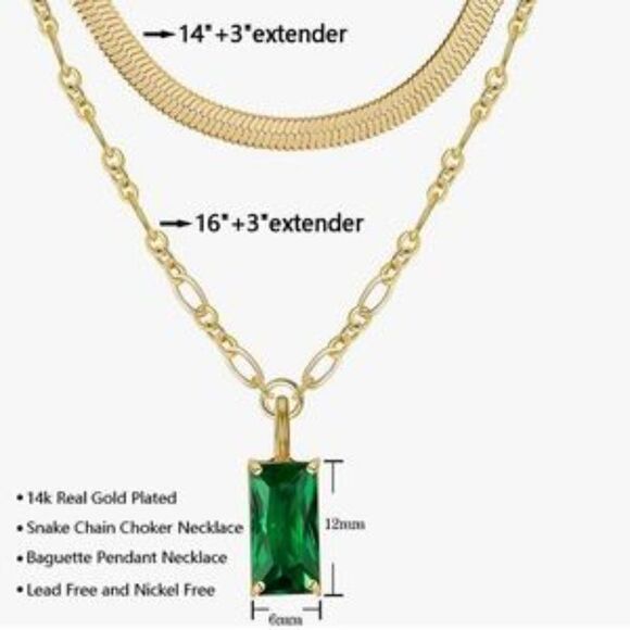 New 14k Gold Plated Moon Herringbone Paperclip Snake Chain Gold Choker Necklace - Picture 3 of 5